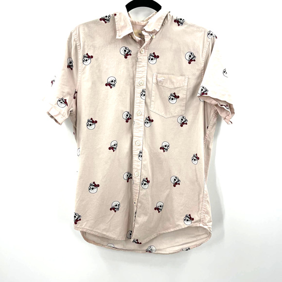 Hollister Epic Flex Casual Button Up Collared Short Sleeve Skulls Roses Medium - Picture 1 of 7